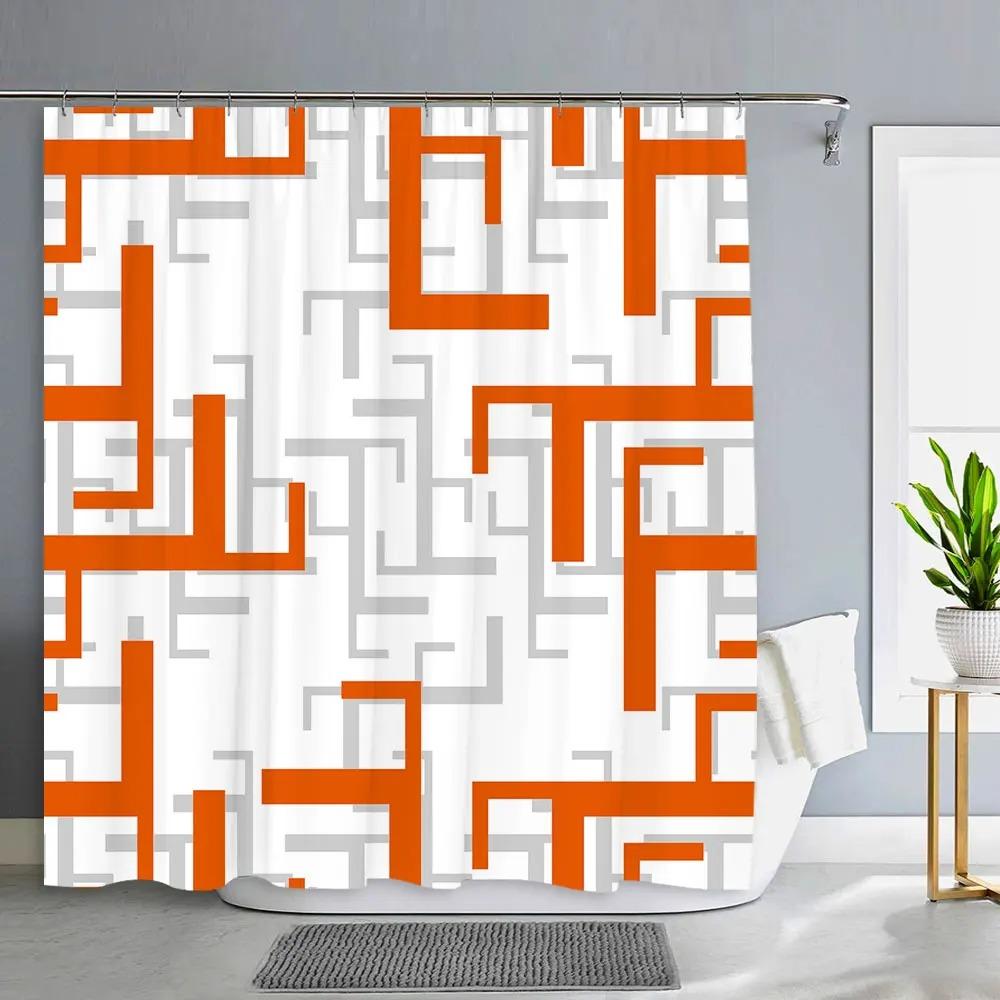 Geometric Shower Curtain Simple Modern Decorative Polyester Fabric Machine Washable Fabric Hanging Curtain Bathroom Decor