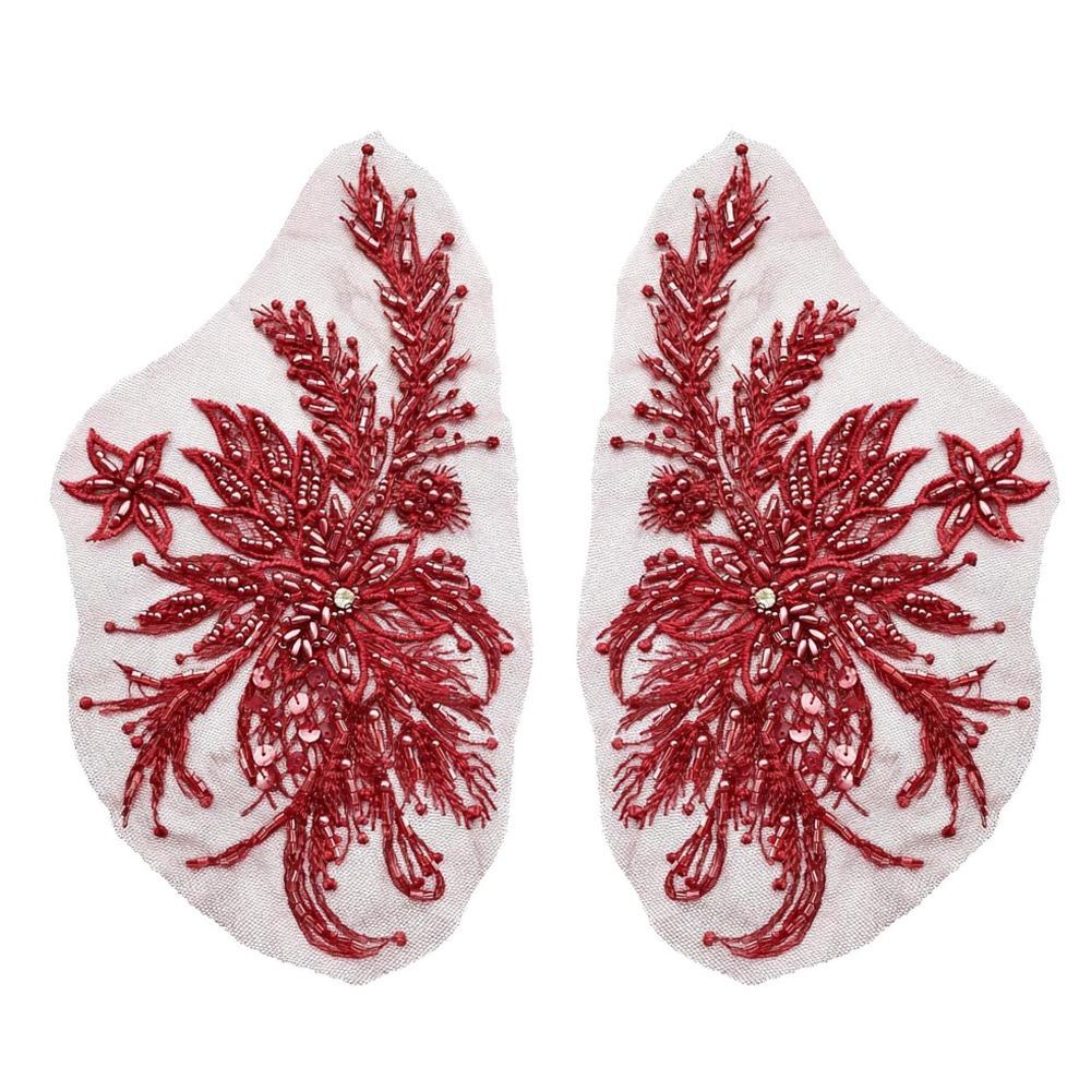 2Pcs DIY Flowers Mesh Embroidery Patch Sewing Repair Colored Beading Colored Lace Flower Applique Floral Embroidery Sewing Patch