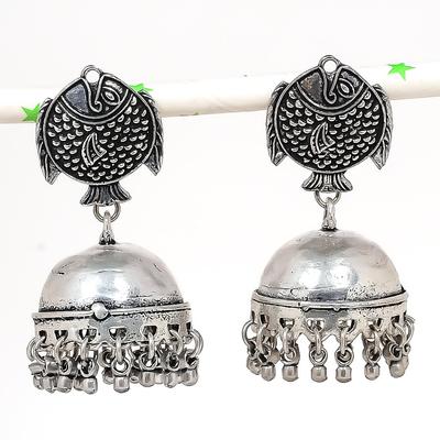 Natürlicher indischer Look Jhumki Edelstein Silber Tribal Bali Ohrring 2,17" k4g23