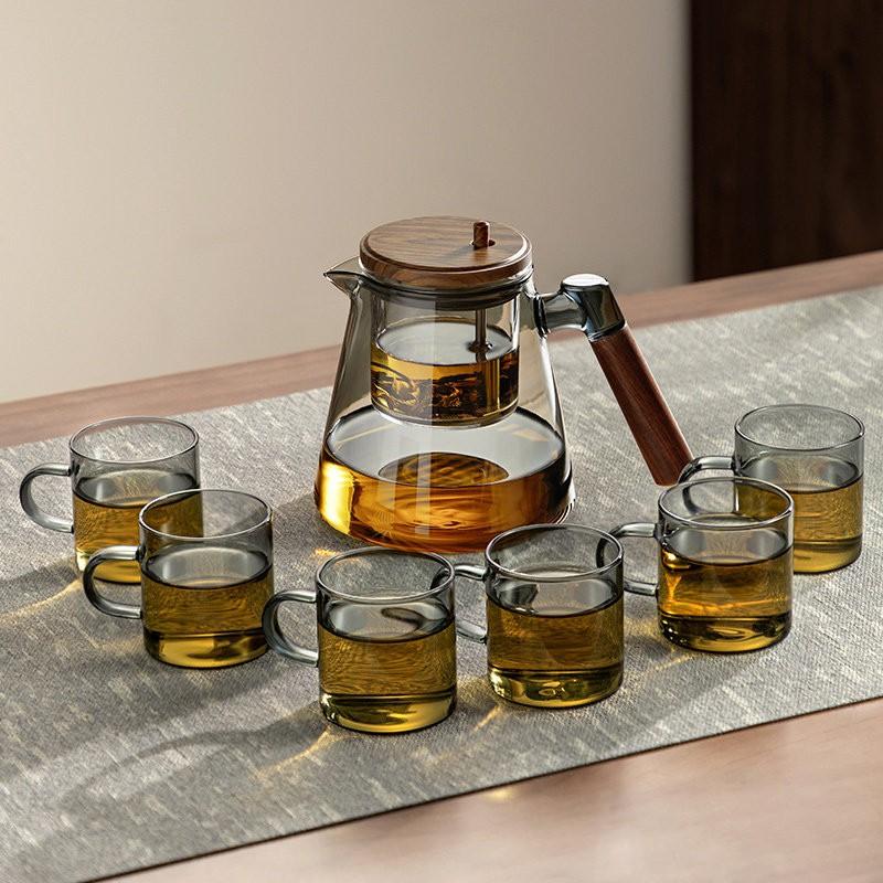 Glass Infuser Teapot With One-Press Filter Heat-Resistant Borosilicate Tea Maker Loose Leaf 600ml/900ml Minimalist Design