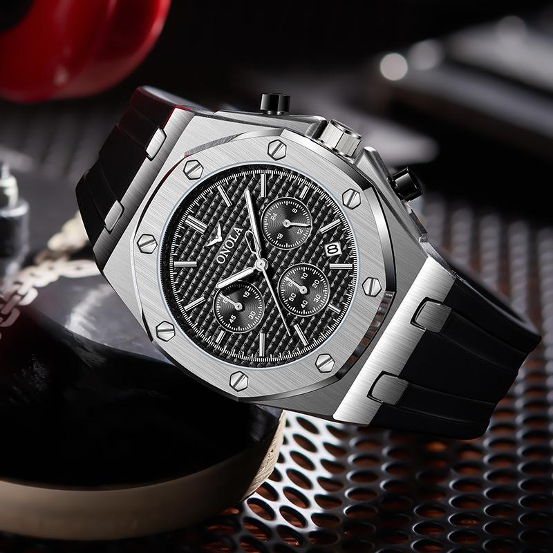 Klassische Modische Sechs-Zeiger Multifunktionale Quarz Herrenuhr Silikonarmband Wasserdichte Uhr