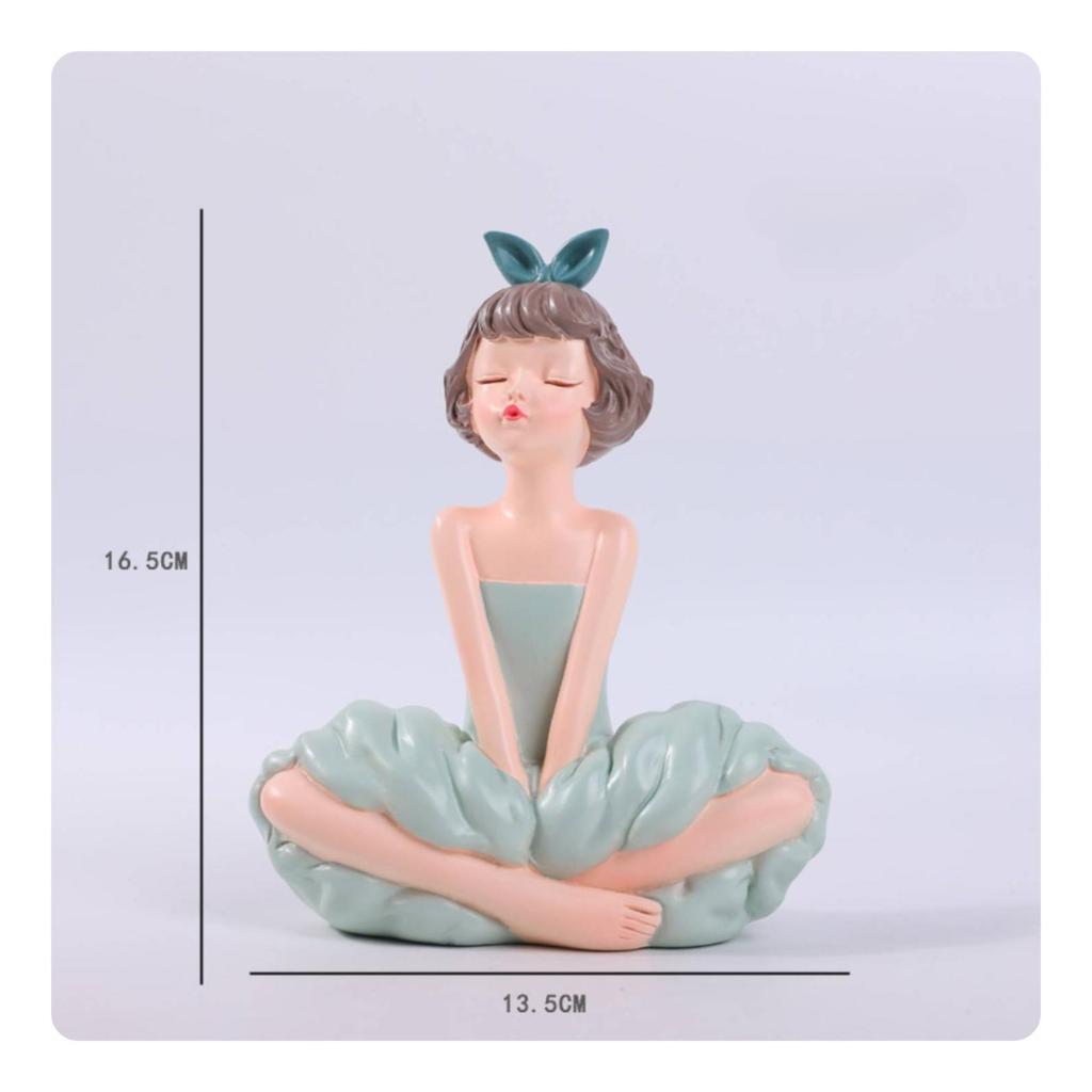 Seated Girl Figurine Resin with Head Ornament Elegant Decorative Statue for Shelf