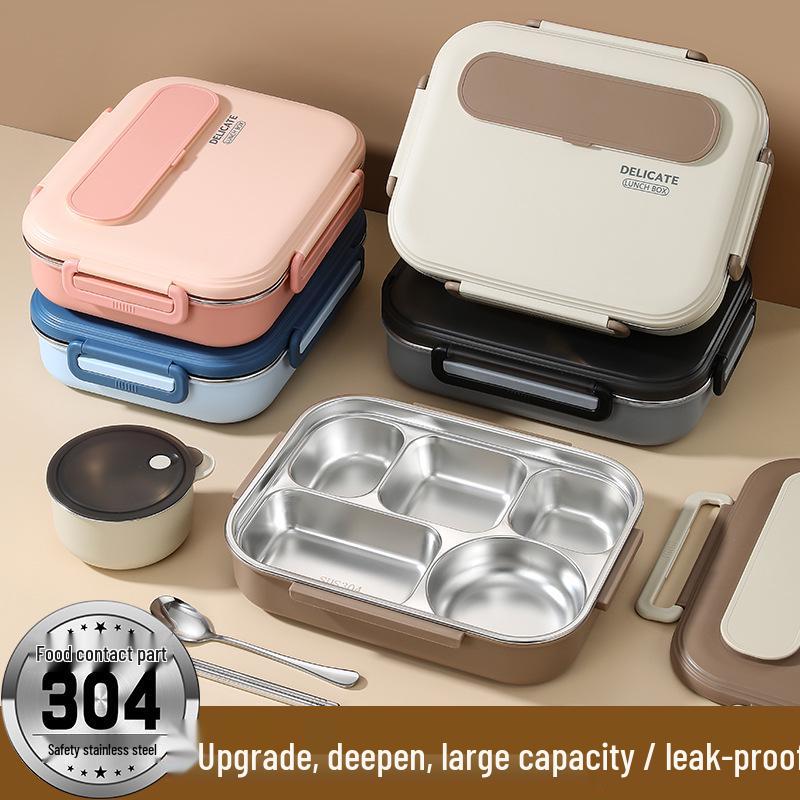 Microwave-Safe 304 Stainless Steel Lunch Box with Lid for Students