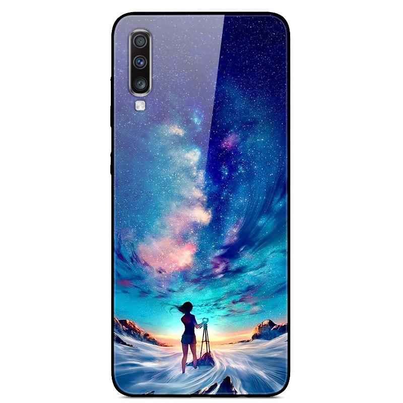 For Samsung A70 Case Cute Pattern Tempered Glass Back Hard Cover Case For Samsung Galaxy A70 Phone Cases Coque A70S A 70 Fundas