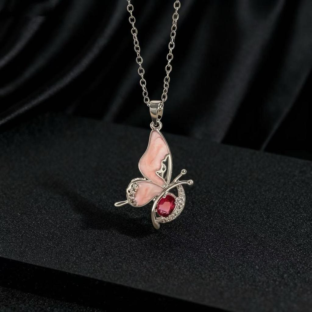 Trendy Zircon Butterfly Pendant Necklace For Women Small Collarbone Chain With Colorful Zirconia