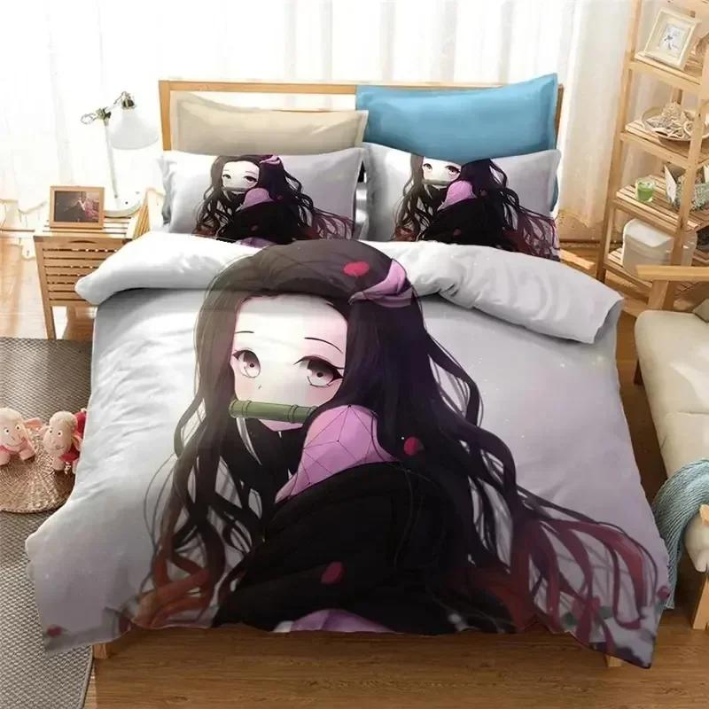 Anime Demon-Slayers Soft Duvet Cover Pilowcase 3D Printed Beding Set Double Twin Ful Quen King Adult People Children Kids Bedclothes Comfortable Quilt