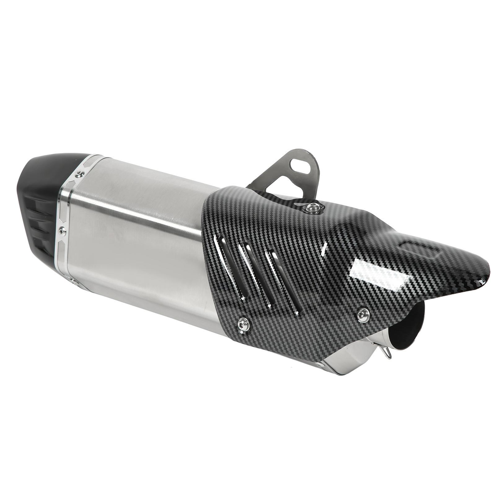 Motorcycle Exhaust Tip 304 Stainless Steel Carbon Fiber Cover Universal for 38‑51mm DiameterSilver
