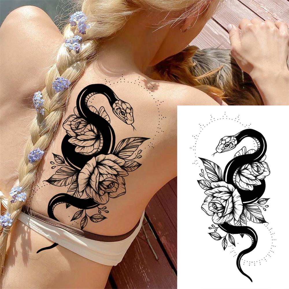 Realistische Nep Pioenroos Tijdelijke Tatoeages Voor Vrouwen Meisje Zwarte Roos Olifant Bloemen Tatoeage Sticker Tijger Anemoon Tatoeages Halfmouw