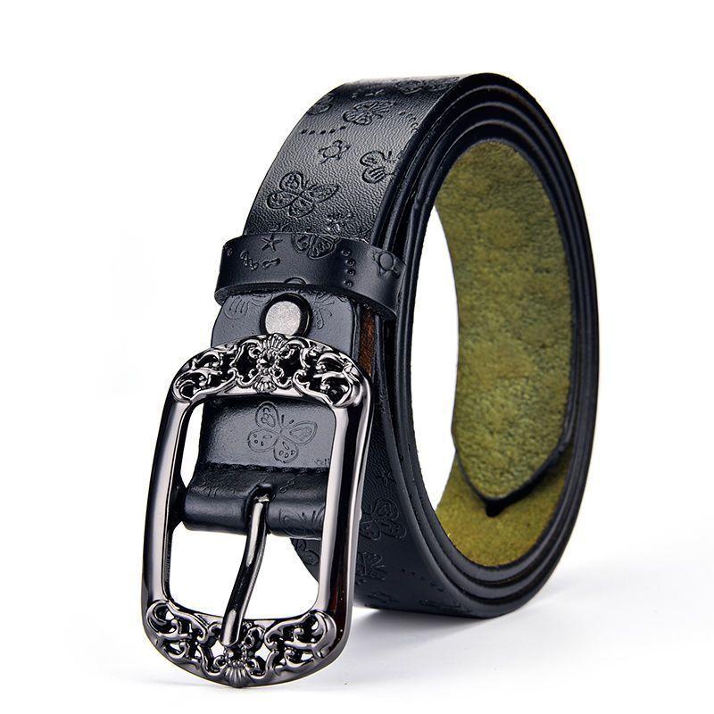 Black Belt Women'S Style Jeans With Cowhide Belt Fashionable Simple Decoration Retro Belt Women'S Trend