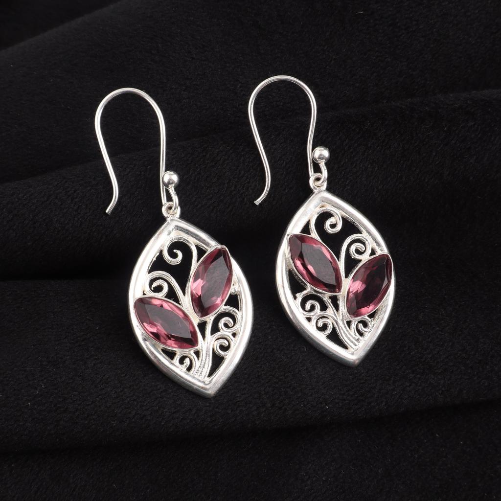 Rhodolite Gemstone Sterling Silver Elegant Dangle Earring For Women 1.2", Partywear Earring, Earring For Mother/Wife CE-24-7