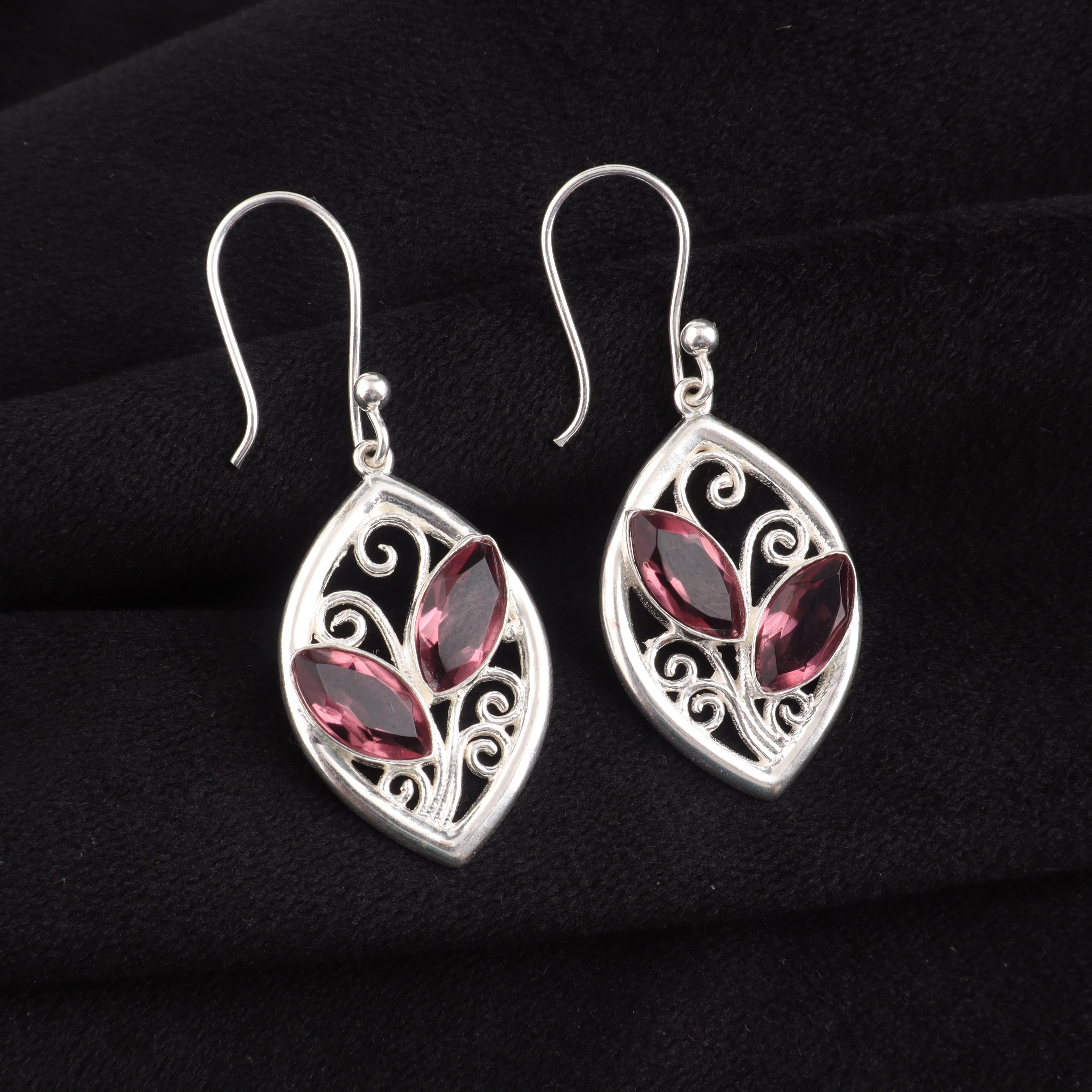 

Rhodolite Gemstone Sterling Silver Elegant Dangle Earring For Women 1.2 , Partywear Earring, Earring For Mother/Wife CE-24-7