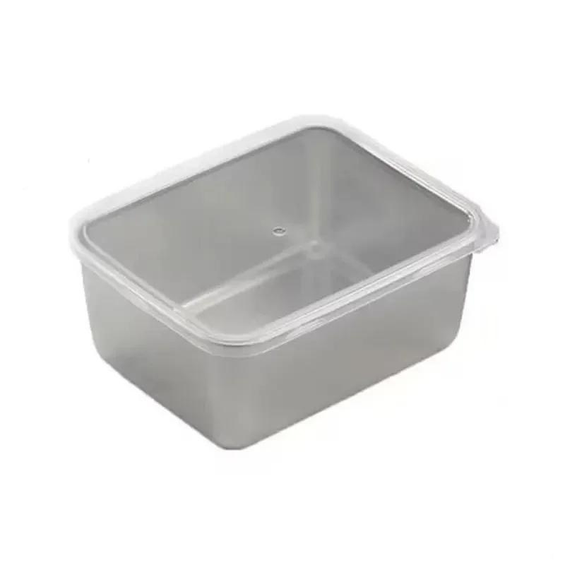 Thickened Stainless Steel Fresh-keeping Box Rectangular Square Plate Buffet Deepened Tray Fast Food Dish with Covered Square Box