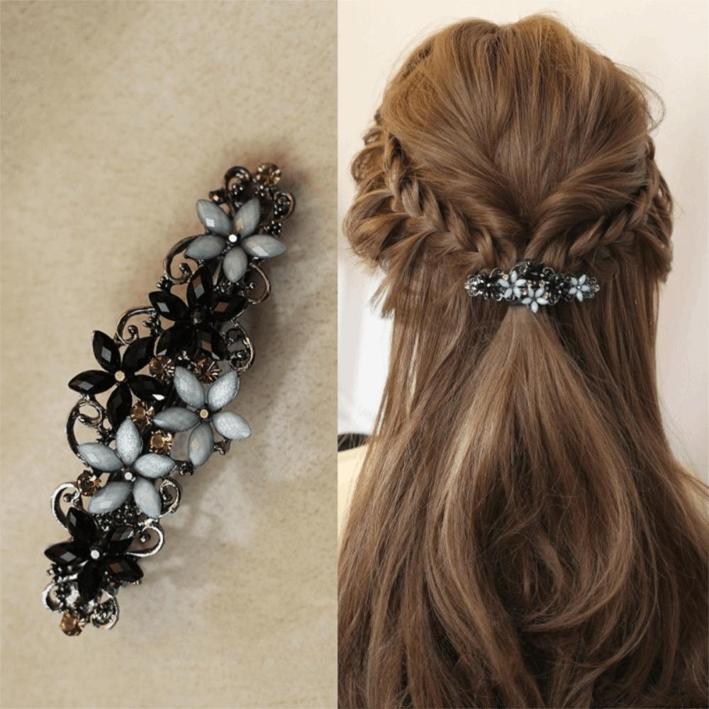 New Retro Rhinestone Hair Clip Elegant Headwear Spring Clip Hairpin Back-of-Head Hair Clip Hair Accessories