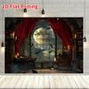 Halloween Gothic-style Vampire Castle Background, with Polyester Fabric Decoration