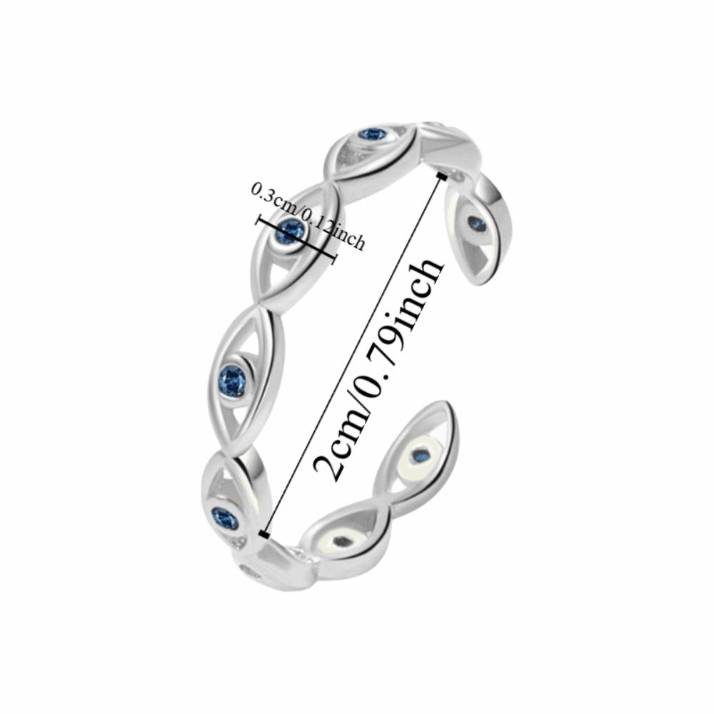 Adjustable Turkish Ring Trendy Blue Zircon Ring Silver Demon Eye Open Ring  Party