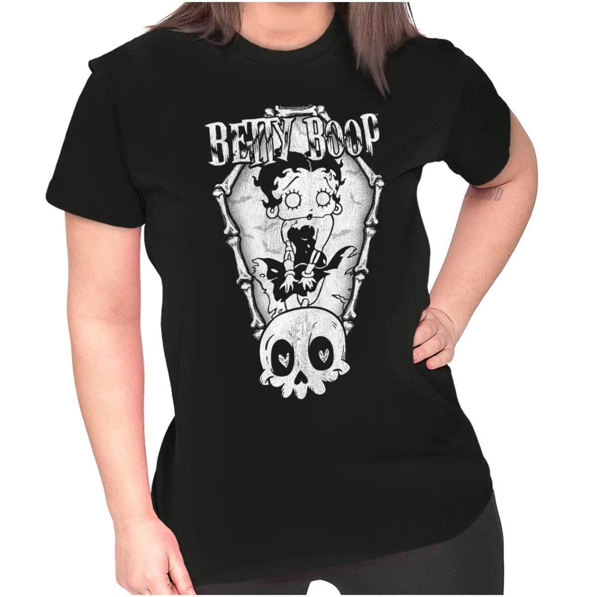 Betty Boop Zombie Halloween Skeleton Coffin Womens Top Junior Graphic Tee L
