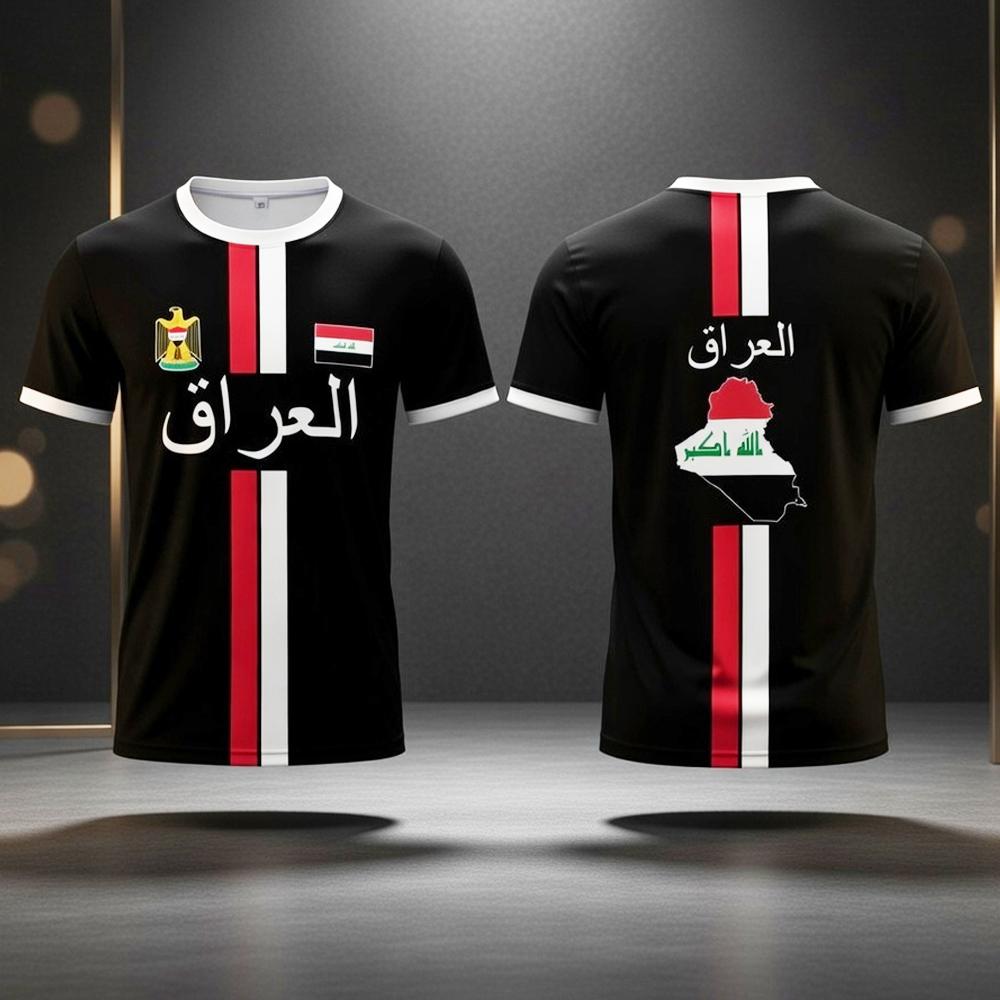 New Iraqi Flag Printed Summer 3D Printed Children's Outfit Football Jersey T-shirt Loose and Comfortable Suitable for Daily Wear