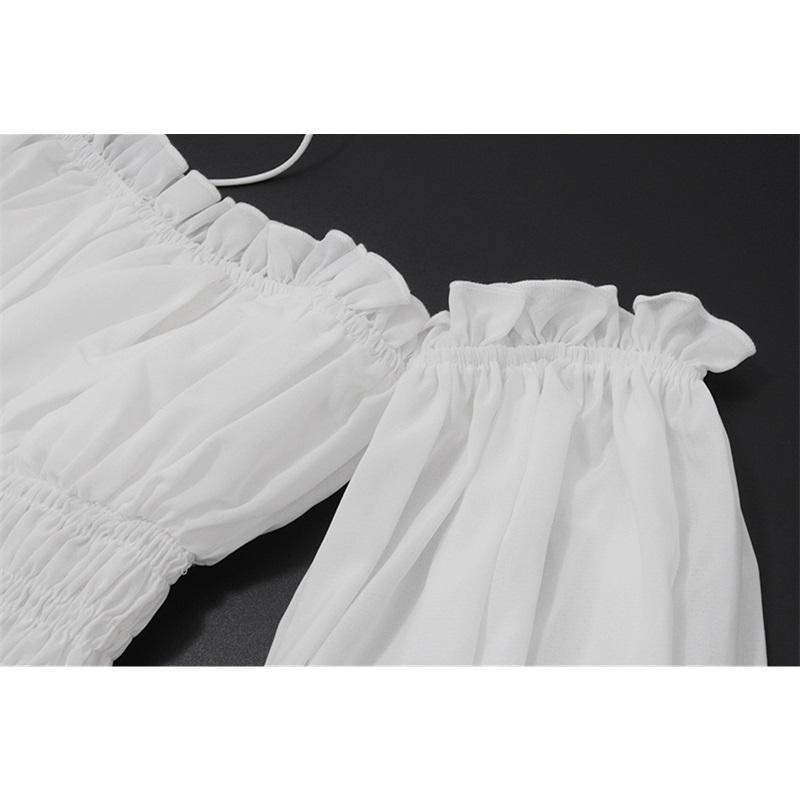 Spring Sexy Off Shoulder Ruffled Peplum Slim Fit Lantern Sleeve Halter Top For Women