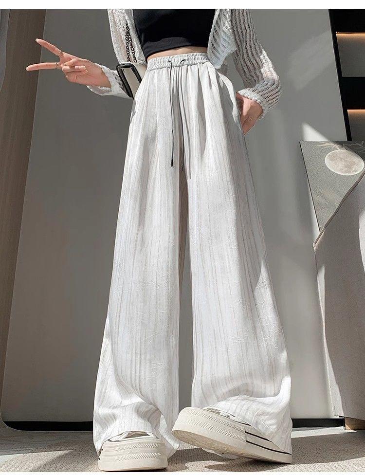 Women's Summer Ice Silk Ink Painting Wide-Leg High-Waisted Floor-Length Pants