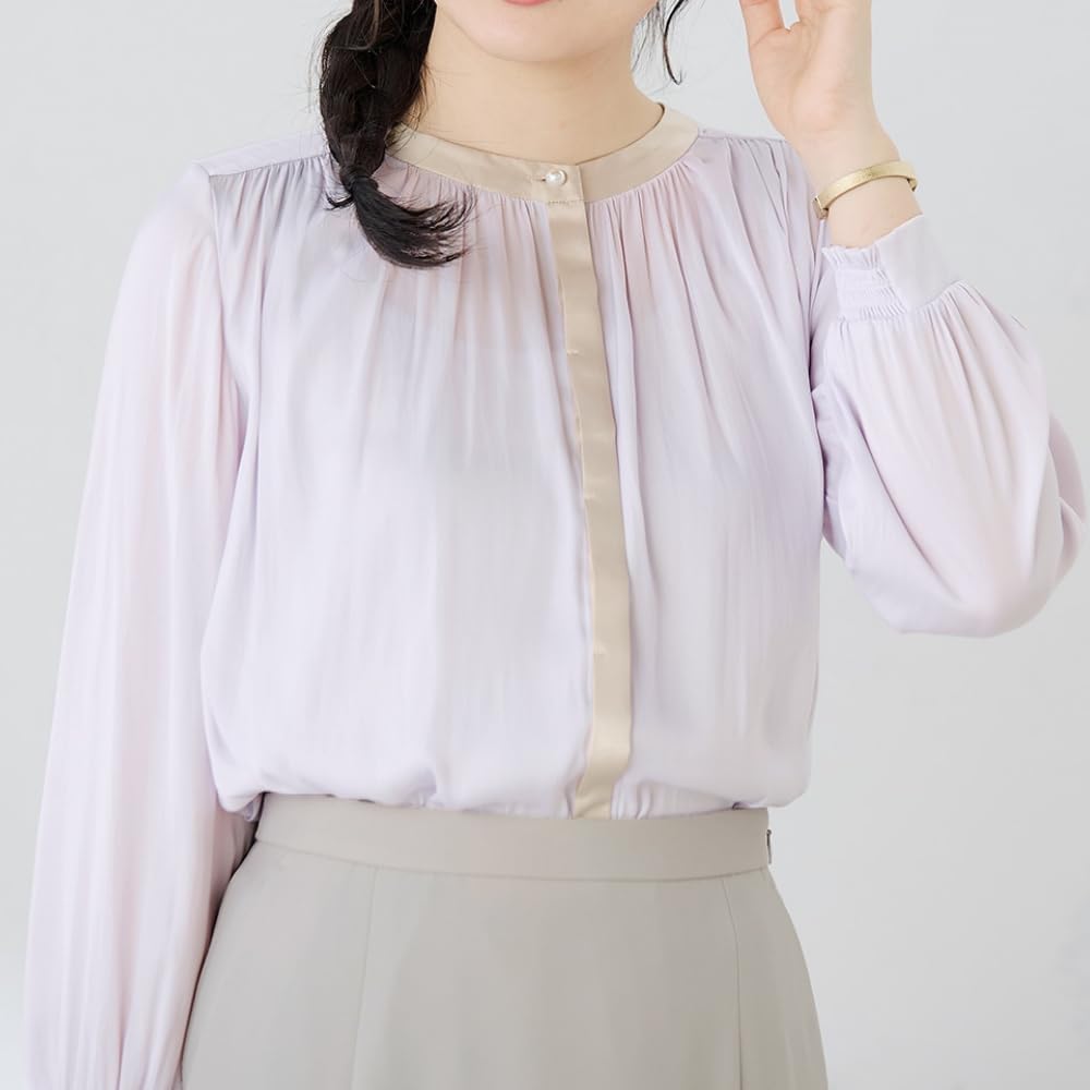Aoki Long Sleeve Blouse with Tuck Easy Choice of Perfect for Commuting and Office Lavender Design, Care, Washable, Designs, Work, (LE25-026S)