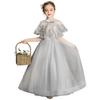 VIISEN Piano Kids Junior Formal Dress for Elegant Embroidered Sizes Gray Children's Dress, Recital, Dress, Dress, Girls, Concert, Wedding, Birthday,