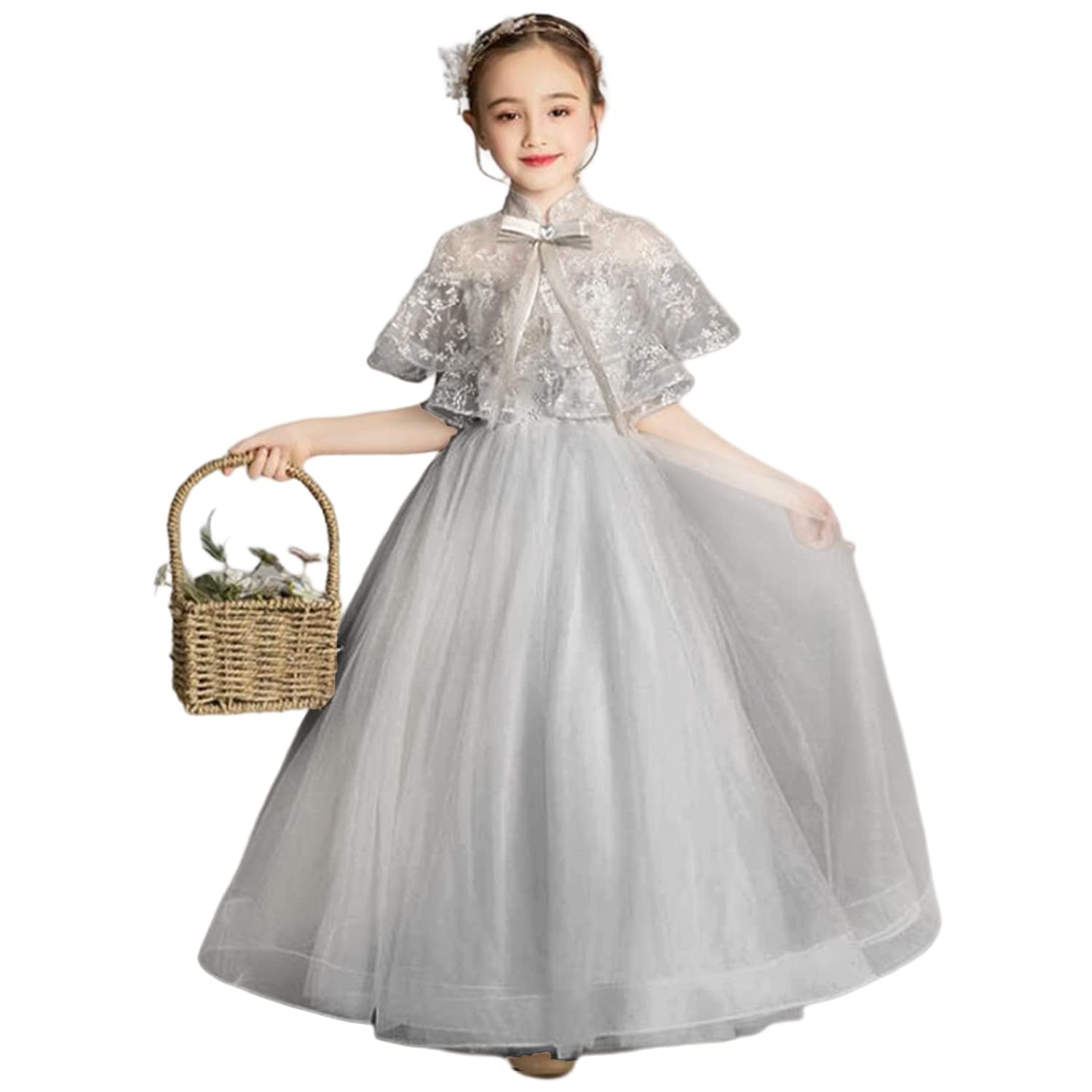 

VIISEN Piano Kids Junior Formal Dress for Elegant Embroidered Sizes Gray Children s Dress, Recital, Dress, Dress, Girls, Concert, Wedding, Birthday,