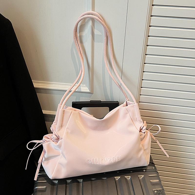 Elegant Pink One Shoulder Bag for Women Temperament Versatile Bow Tote Bag Texture Soft PU Pleated Cloud Bags New Trend