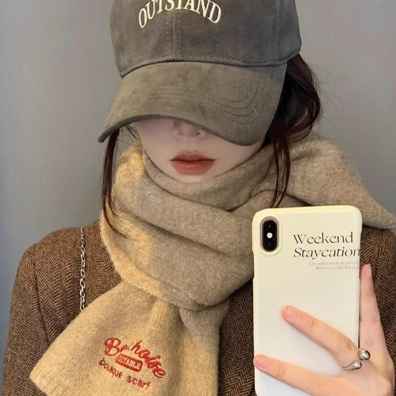 Autumn and winter soft warm cold solid color gentle temperament knitted scarf casual student matching scarf windproof wool