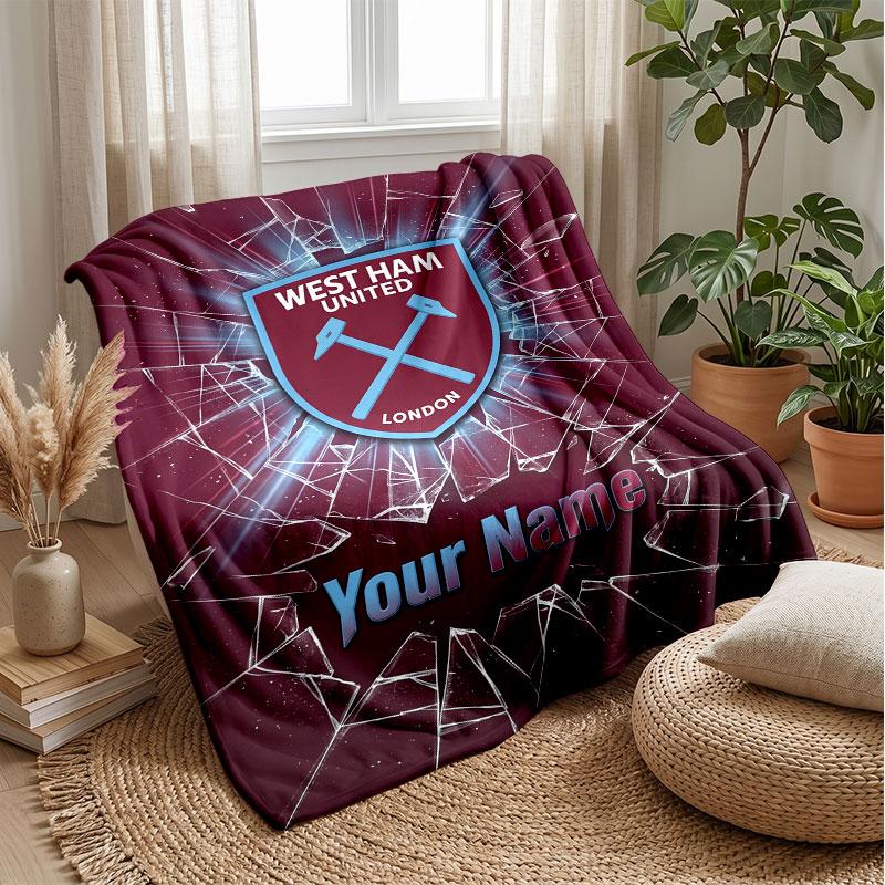 West Ham United FC Coperta in Flanella con Nome Personalizzato Logo Calcio Coperta in Pile Personalizzata Regalo Speciale per Divano Camera da Letto Casa