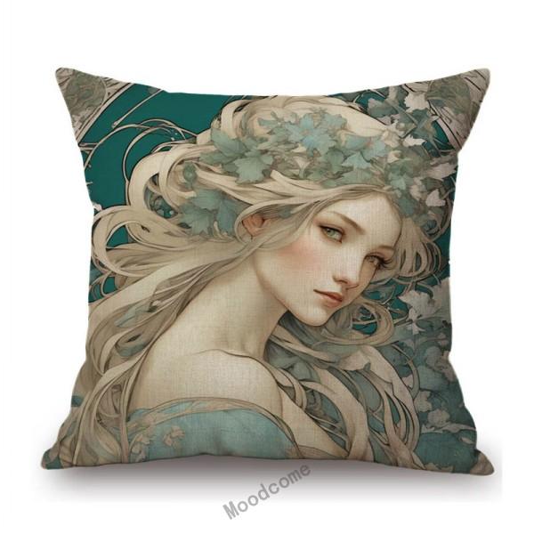 Mucha Style Floral Princess Girl Pink Purple Blue Pretty Flower Daughter Room Decoration Sofa Pillow Case Spring Cushion Cover