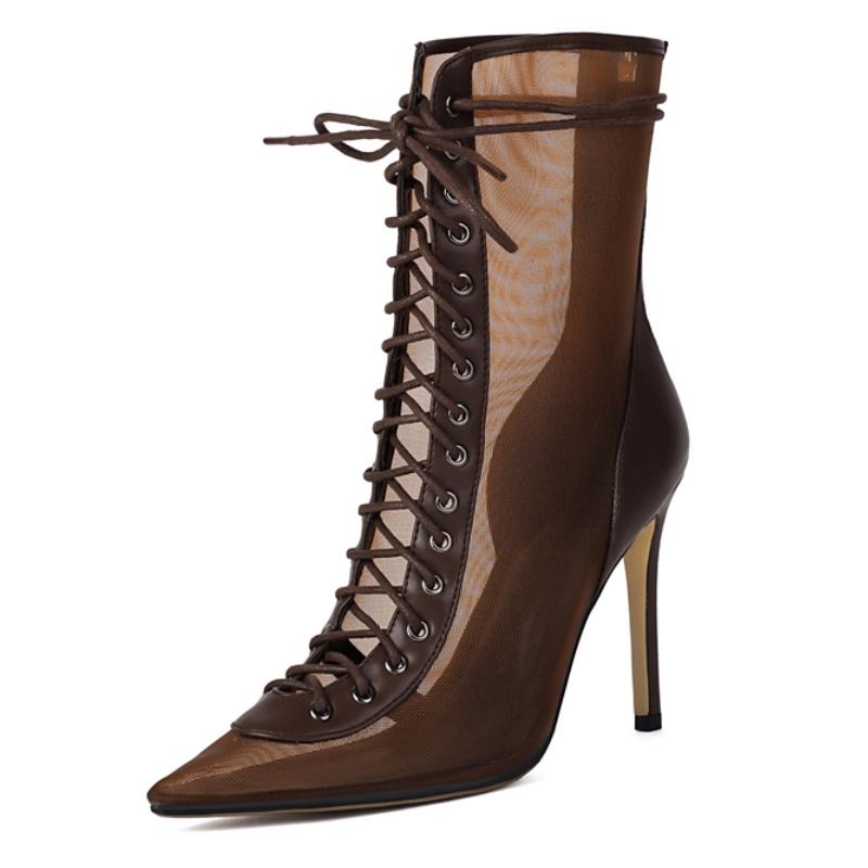 Sexy Lace Ankle Boots for Women Black White Short Dance Jazz Boot Point Toe High Heel Party Shoes Lady Big Size 45 2025 Summer