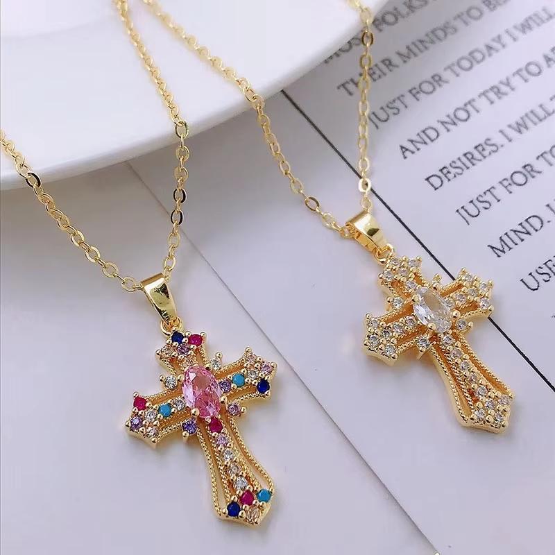 Colier Cruce de Cristal Vintage, Lanț O-Link Ajustabil Bijuterii Ortodoxe, Pandantiv Religios Minimalist pentru Unisex