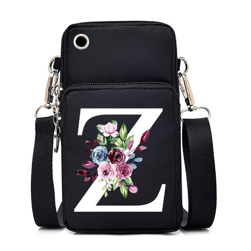 New Letter-printed Black Oblique Span Bag, Mobile Phone Bag, Light To Carry, Vertical Length and Width Change Bag
