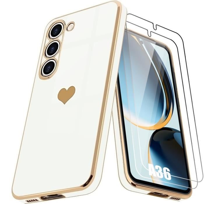 Coque + Verres Trempés - Booling - pour Samsung Galaxy A36 - Antichoc - Élégant - Motif Cœur