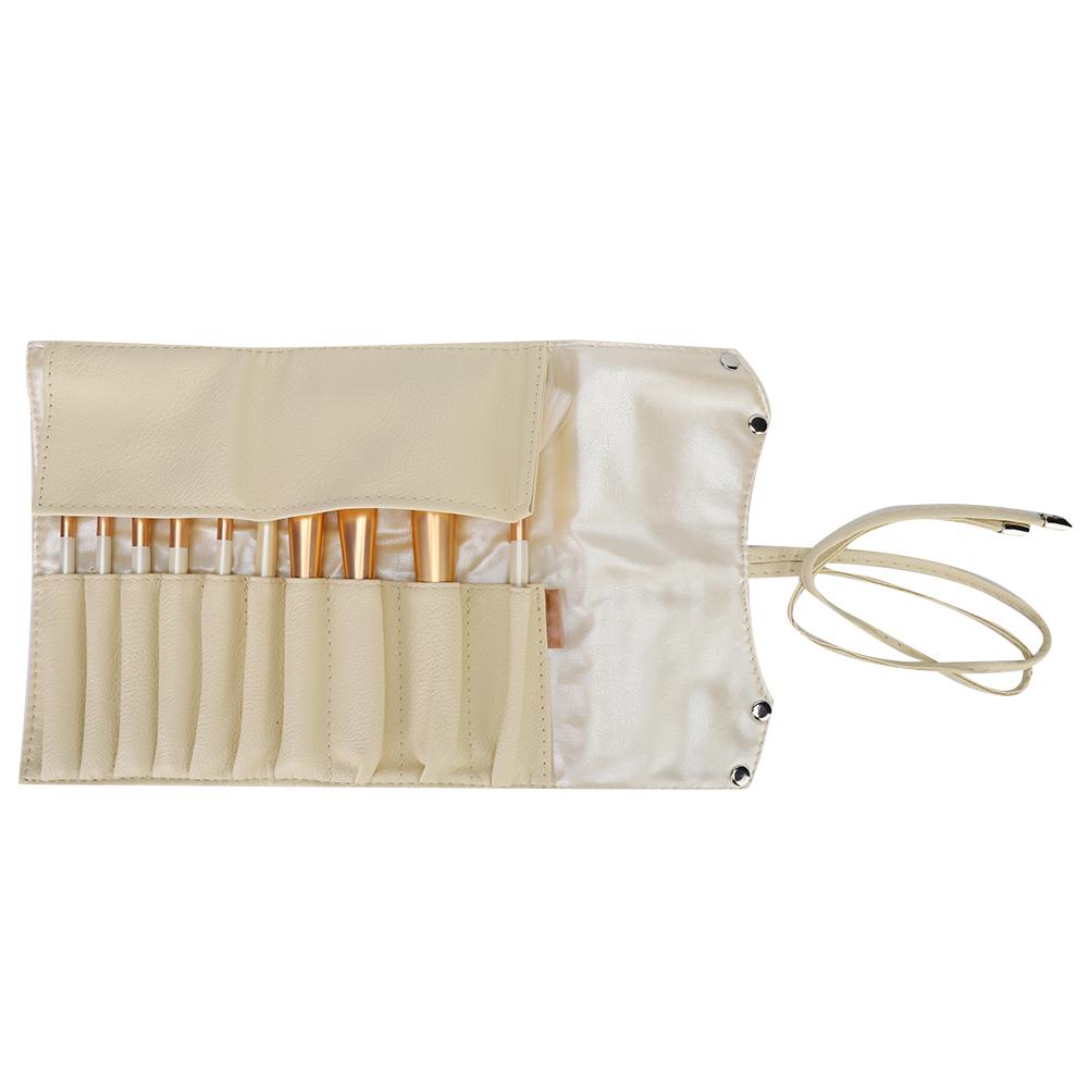 ZOREYA 10pcs Pearl White Portable Professional Makeup Blending Brushes Set with Storage Bag