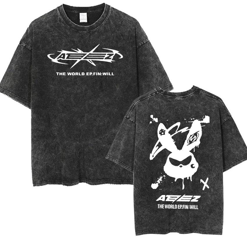 Tee Shirt Homme Graphic TShirts Men Tshirt for Men Ropa Hombre Korean Ateez Fin Wjll Album Concert Vintage Washed Camisetas