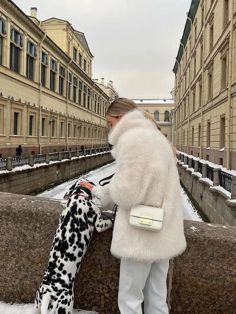 Eco-friendly Faux Fox Fur Mid-length Coat, Thickened Winter 2025 - European/American Style