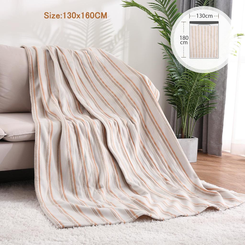 Electric Heated Blanket, 130x160cm, 4 Temperature Settings, 10-Hour Auto-Off Function, Wavy Camel Color, for Office and Home Use