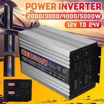 LED Display Car Inverter 12V 220V 2000W 3000W 4000W 5000W DC 12V To AC 220V Pure Sine Wave Voltage Transformer Power Converter Silver/Black