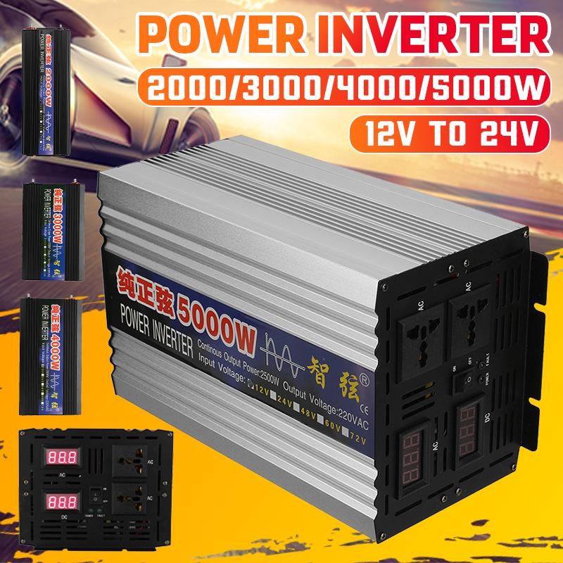 LED Display Car Inverter 12V 220V 2000W 3000W 4000W 5000W DC 12V To AC 220V Pure Sine Wave Voltage Transformer Power Converter Silver/Black