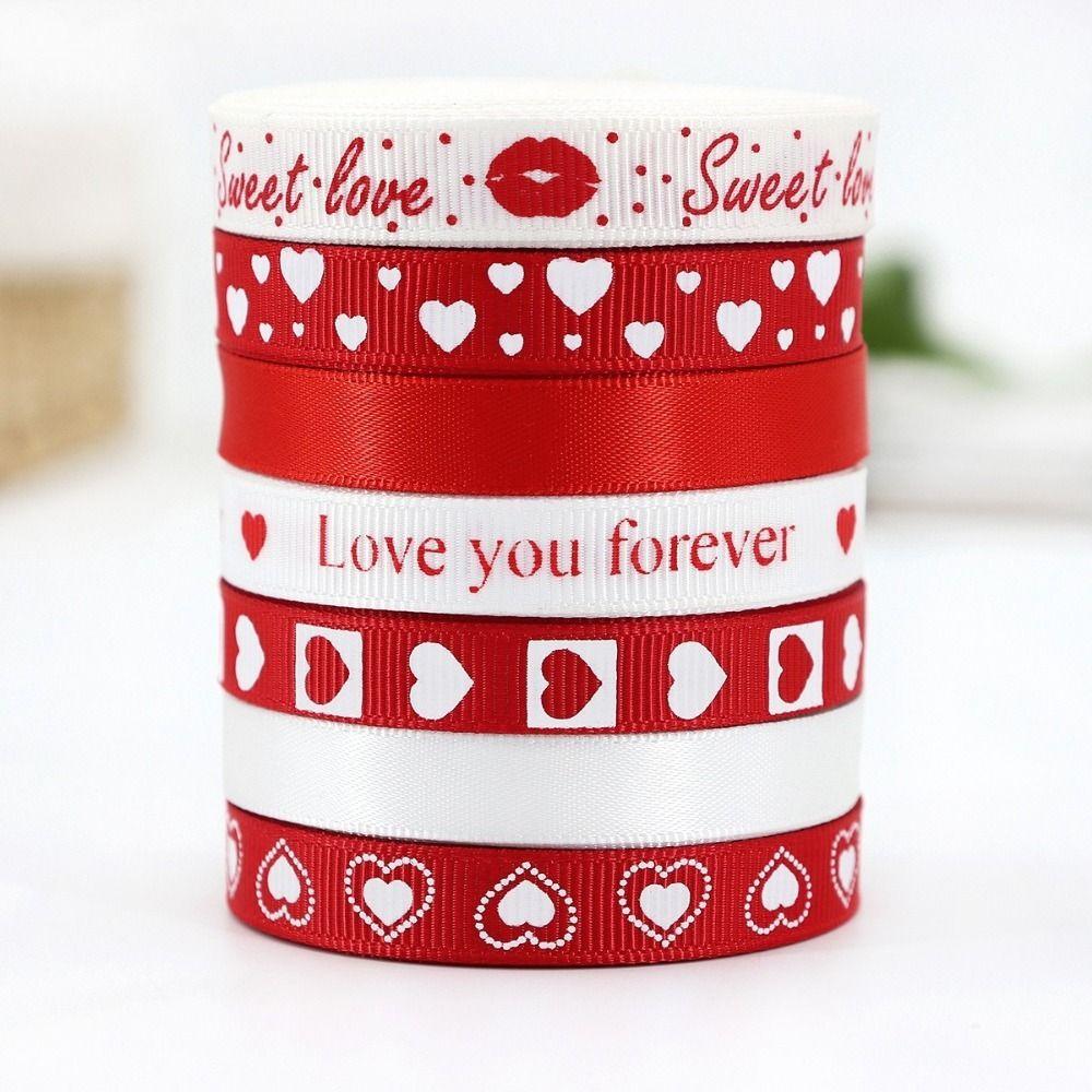 Single-Sided Red Love Printed Ribbon Polyester Gift Packaging Ribbon Heart Print Ribbon  DIY
