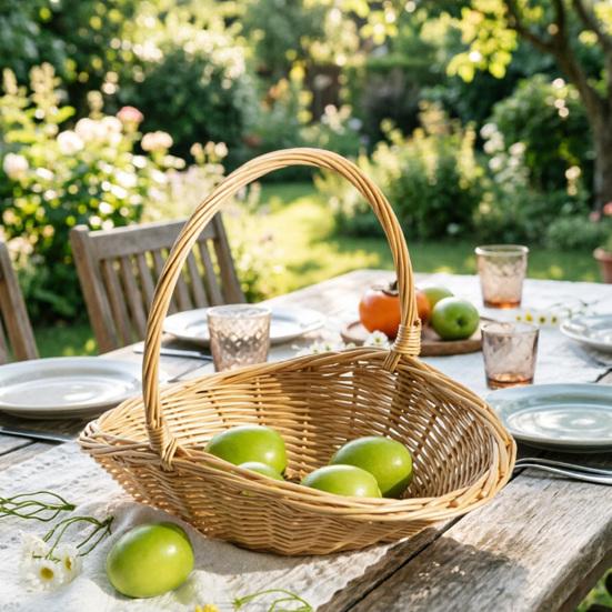 Handwoven Rattan Storage Basket with Handle Rattan Basket Store Sundries Container for Fruit Vegetables