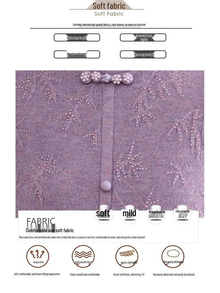 Stylish Fleece-Lined Knitwear for Middle-Aged Women 40-60, Thickened Ancient Style Clothing.
