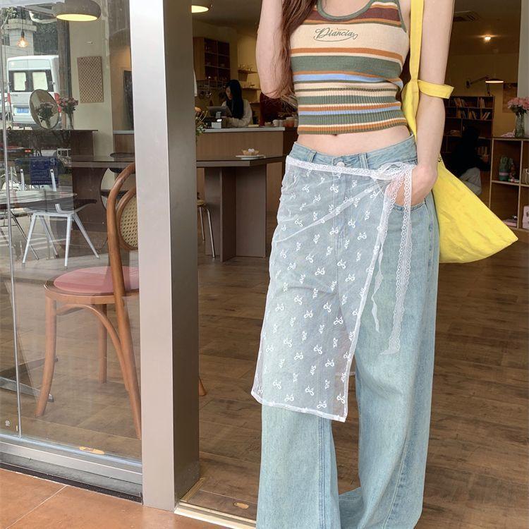 Summer Colorful Striped Knitted Halter Camisole Women's Tight Sleeveless Tank Top American Hot Girl Short Crop Top