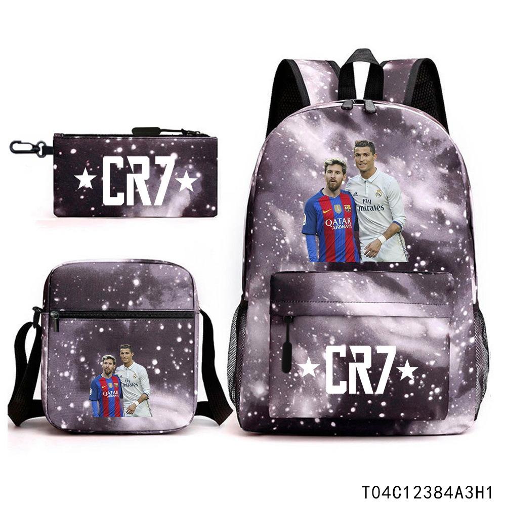 Luo Qixing Three-Piece Schoolbag, Male And Female Students Leisure Bag, Printed Large-Capacity Outdoor Backpack
