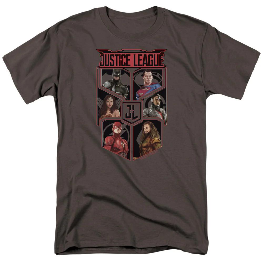 Justice League Movie League Of Six Mens T Shirt Charcoal XL