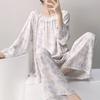 Spring and Summer New Plaid Printing Crew Neck Lace Long-sleeved Trousers Pajamas Set Women's Loungewear Loose Spot