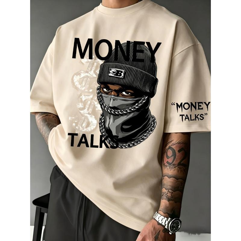 European and American Men's Summer Figure Wealth Letter Print Comfortable and Breathable Round Neck Tshirt Outdoor Street Top