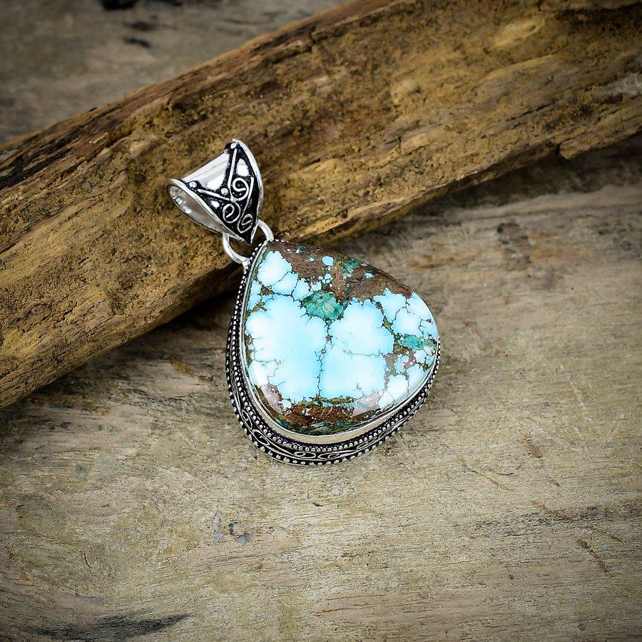 

Tibetan Turquoise Gemstone 925 Sterling Silver Jewelry Pendant 1.89 M-34