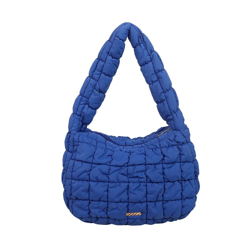 

Elastic embroidery commuter personality trend women s bag new pleated cloud portable shoulder messenger tote bag синій